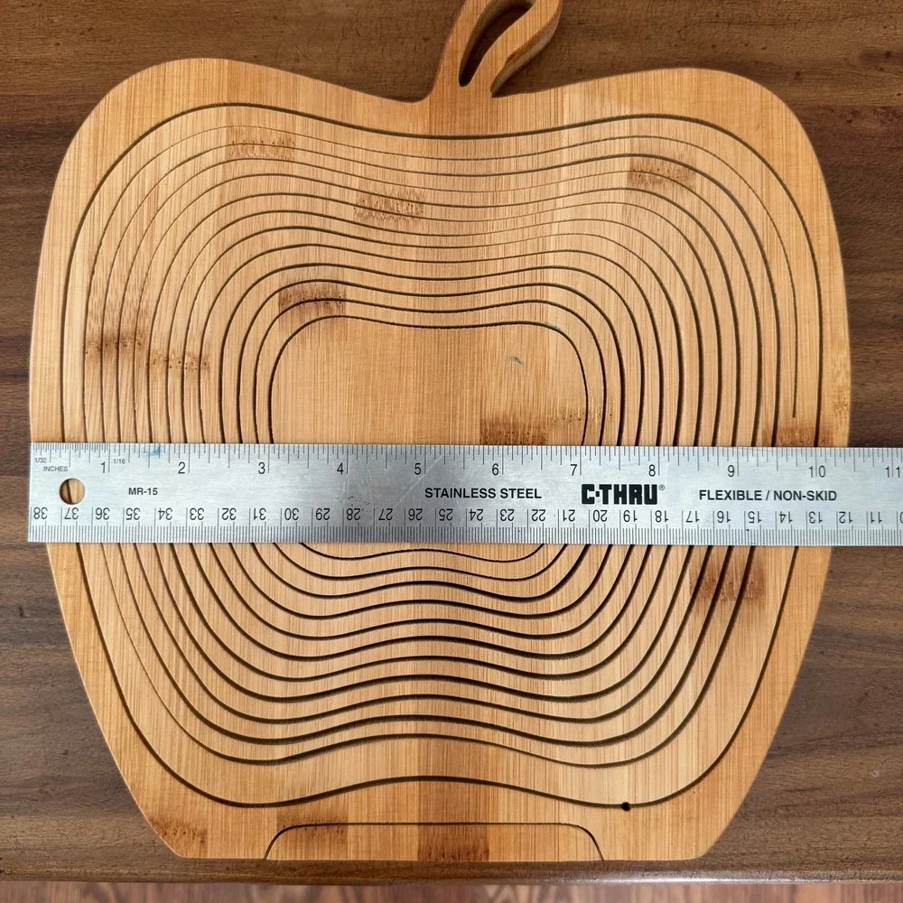 Farmhouse Bamboo Apple Shaped Collapsible Fruit Basket Wood Folding Bowl‎ Trivet